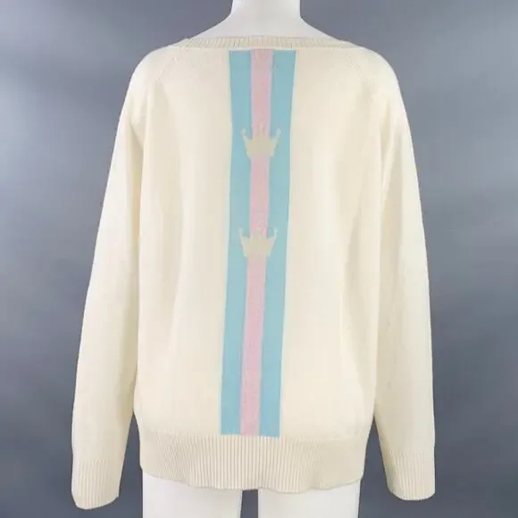 PINK PINEAPPLE Size M Cream Pink Blue Cashmere Crown Stripe Boat Neck Pullover
